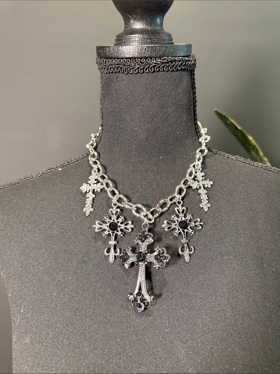 Azalea Wang Jewelry - Black Cross Pendant Statement Necklace - Women Jewelry